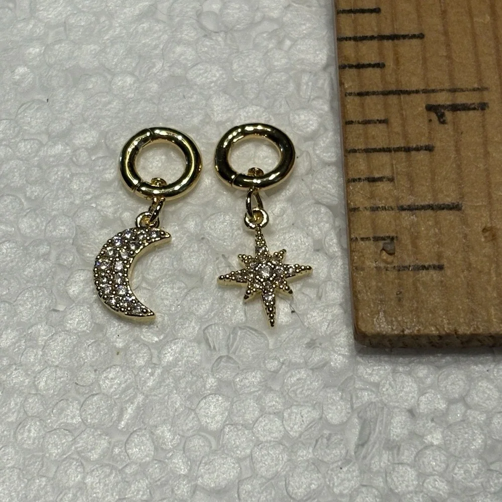 Celestial‎ Moon Star Clip On Charms Gold Tone Rhinestone Fairy Boho Necklace
